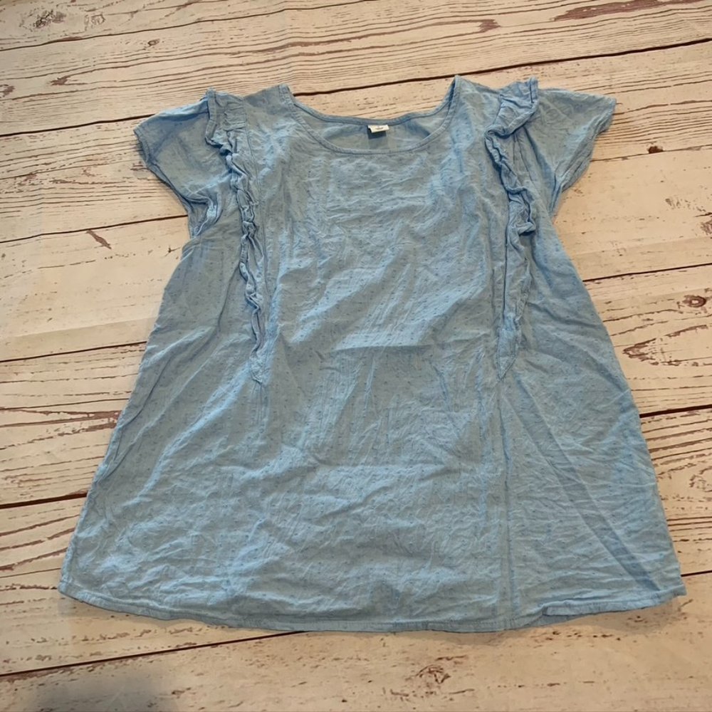 Old Navy Blue Dot Ruffle Sleeve Top 5/$30